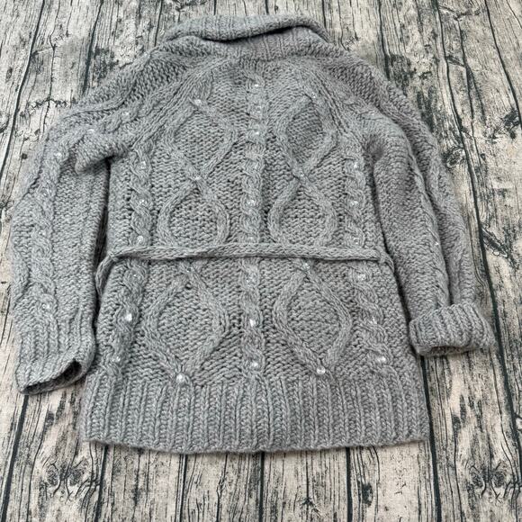 Victoria’s Secret PINK Wool Cable Knit Cardigan Belted Shawl Collar Rhinestone - Picture 2 of 10